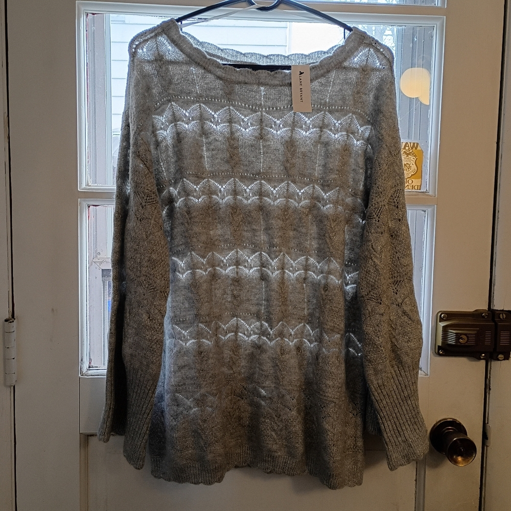 Lane Bryant Sweater Women's Size 14/16 Gray Metallic Pullover Long Sleeves NWT